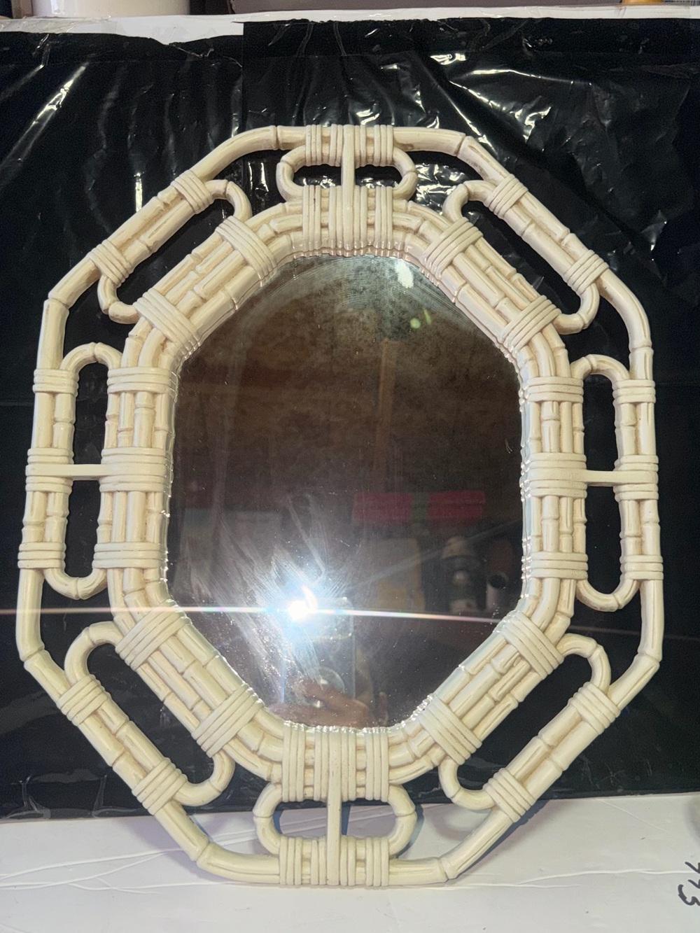 Neutral Cream Rattan Wall Mirror - Boho Accent Mirror